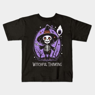 Halloween Witch Tee, Witchful Thinking T-Shirt, Spooky Sorceress Top, Enchanted Apparel, Magical Gift for Her Kids T-Shirt